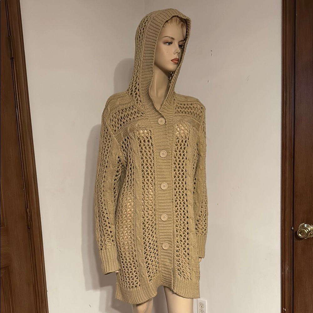 Takeout Tan Cable Knit Hooded Cardigan
